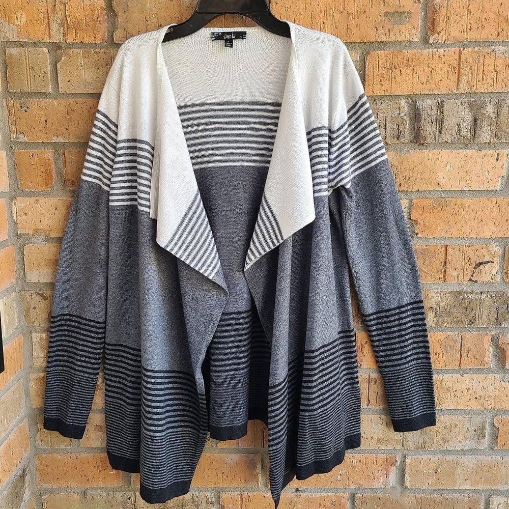 slonl Womens Cashmere Angora Blend Open Front Cardigan Gray Black White Size S